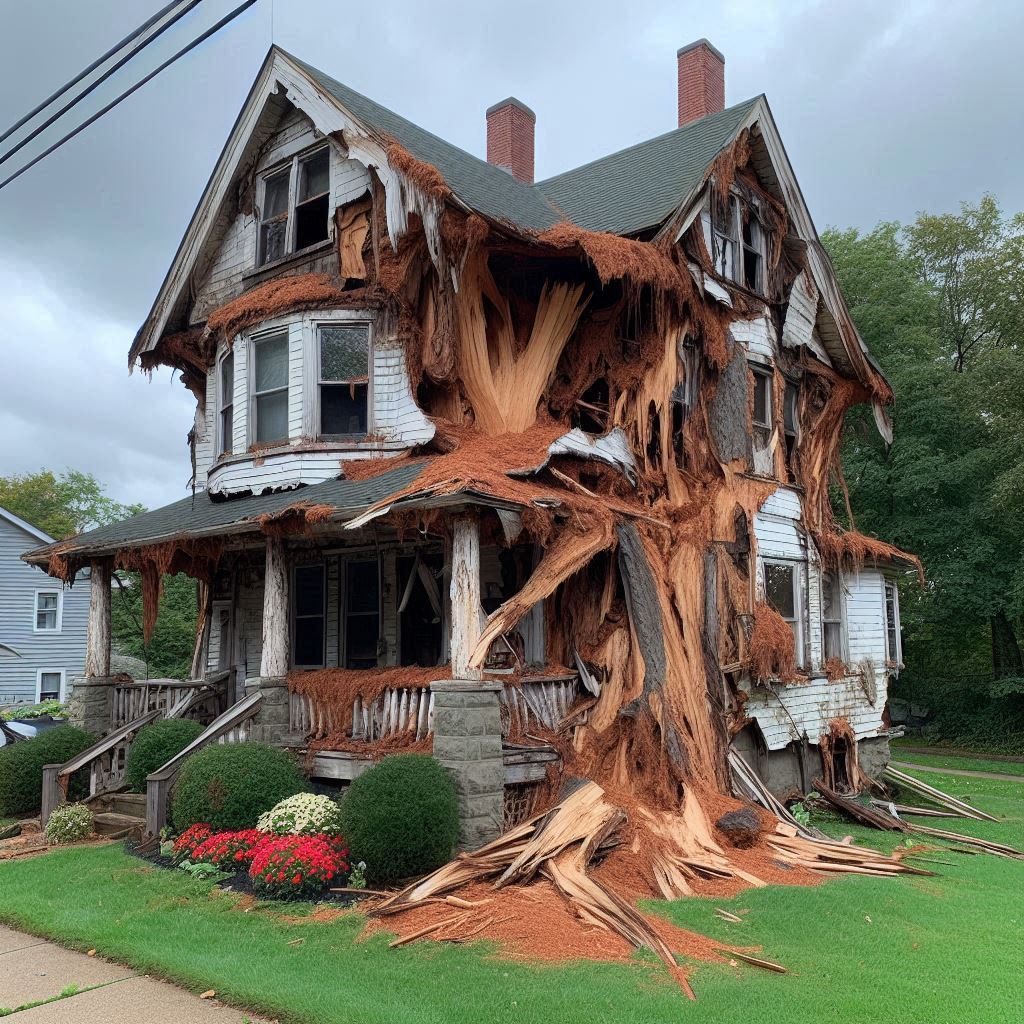Damaged tree on an Schaumburg home showing signs of disease and decay